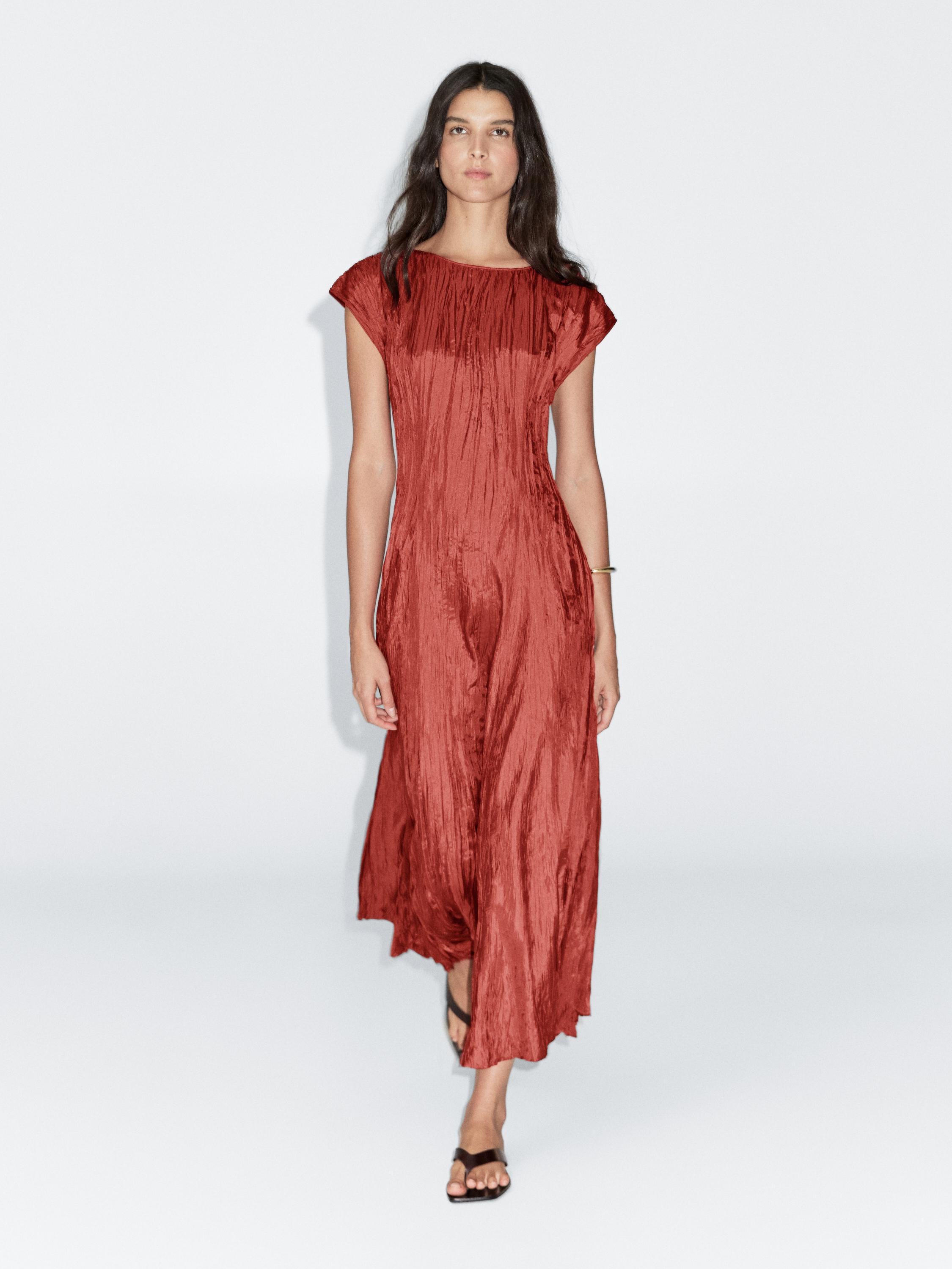 Long pleated satin dress